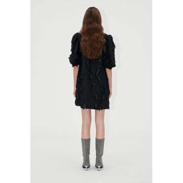 Puffy Sleeves Mini Dress - Jet Black