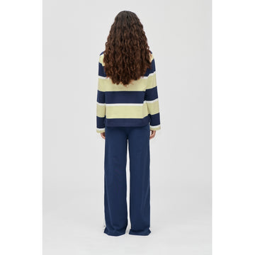 Polo Long Sleeve Top - Yellow And Navy Blue Stripes