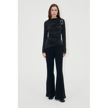 Long Sleeve Top With Fixed Buckle - Jet Black