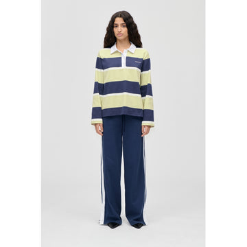 Polo Long Sleeve Top - Yellow And Navy Blue Stripes