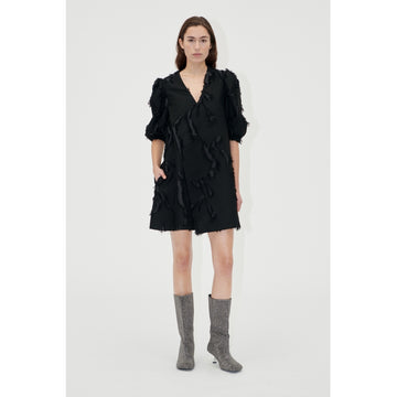 Puffy Sleeves Mini Dress - Jet Black