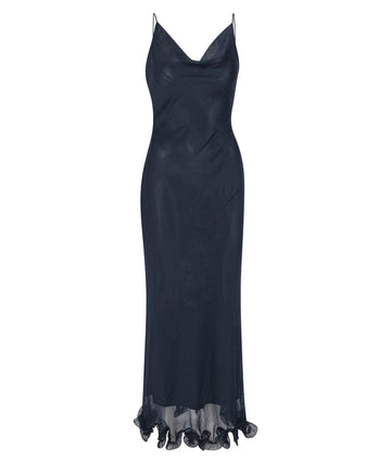 Chiffon Ruffle Slip Dress - Sky Captain (Dark Blue)