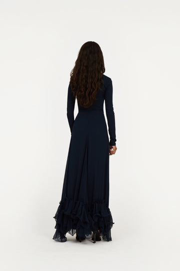 Chiffon Maxi Ruffle Dress - Sky Captain (Dark Blue)