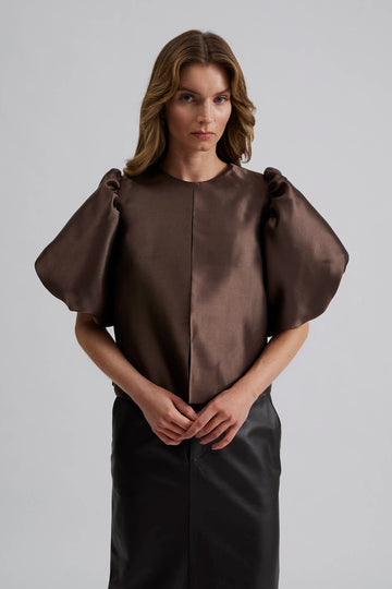 Cleo Puff Sleeve Blouse - Chocolate