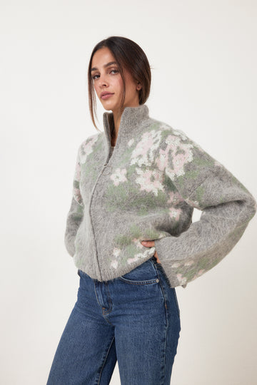 Tine Floral Cardigan - Grey Mix