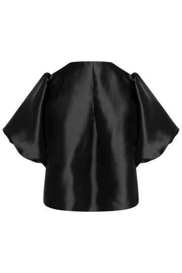 Cleo Puff-Sleeve Satin Blouse - Black