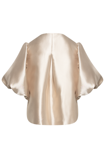 Cleo Puff-Sleeve Satin Blouse - Soft Beige