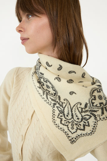Adelina Paisley Knit Scarf - Off White