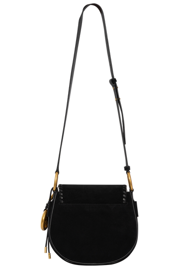 Josie Medium Whipstitched Suede Saddle Bag - Black