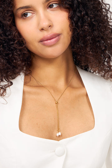 Barbro Lariat Pearl Necklace - Gold