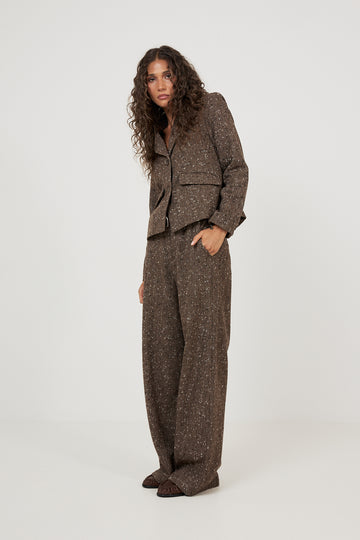 Amandine Wool Suit Pants - Dark Brown Melange