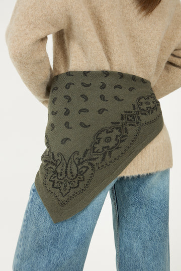 Adelina Paisley Knit Scarf - Army