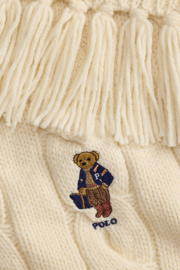 Polo Bear Cable-Knit Scarf - Cream