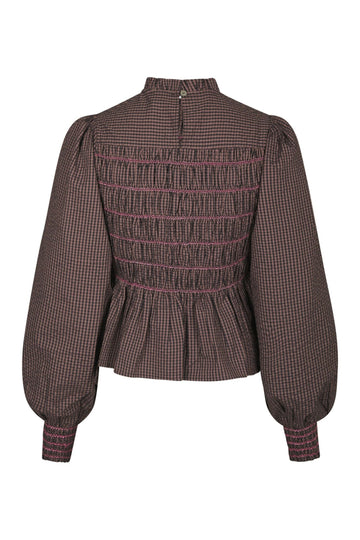 Oliana Check Blouse - Dusty Brown
