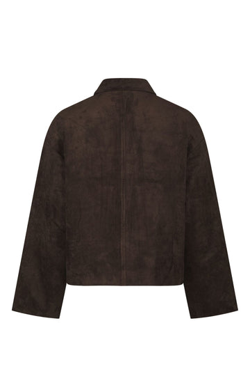 Titan Faux Suede Leather Jacket - Dark Brown