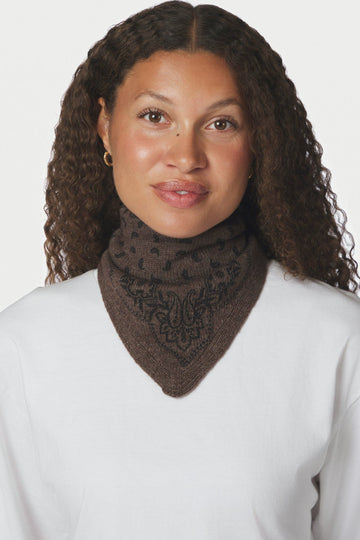 Ariya Paisley Knit Scarf - Brown Melange