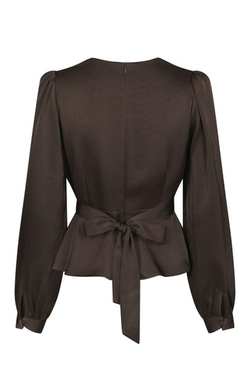 Rista Heavy Sateen Blouse - Dark Brown