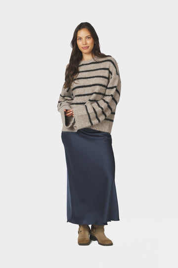 Roeme Fluffy Stripe Knit - Beige Melange