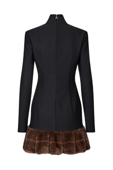 Ls Faux Fur Trim Dress - Black