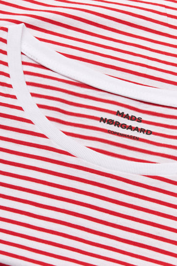 Fine Jersey Stripe Teasy Tee Fav - Goji Berry/Brilliant White