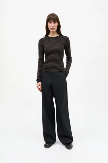 Grace Jersey Stripe Camille Tee Ls - Black/Turkish Coffee