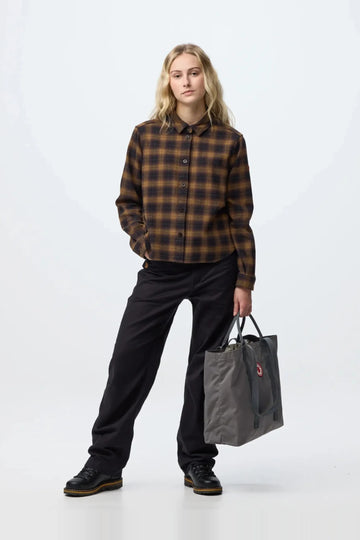 Övik Boxy Flannel Shirt W - Black-Wood Brown