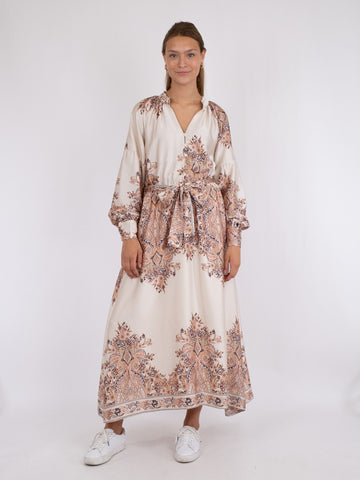Nova Paisley Border Dress - Creme
