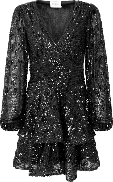 Jade Wave Sequins Solid Dress - Black