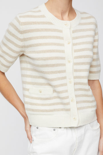 Toulouse Cardigan Tee - Linen Snowflake Stripe