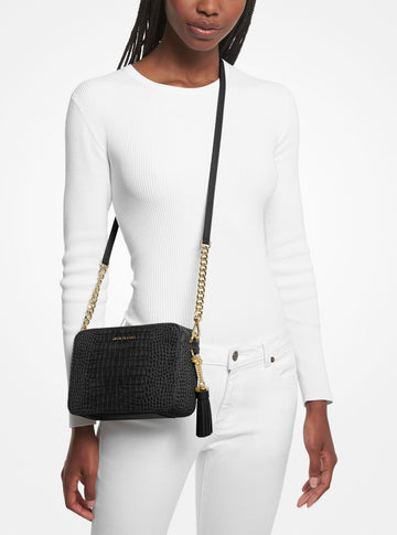 Jet Set Medium Nubuk Logo Crossbody Bag - Black