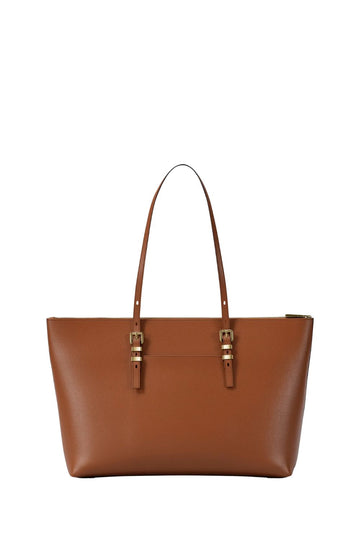 Quinn Large Pebbled Leather Tote Bag - Luggage