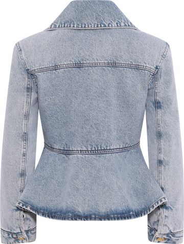 Rigid Denim Padded Peplum Jacket - Mid Blue Vintage