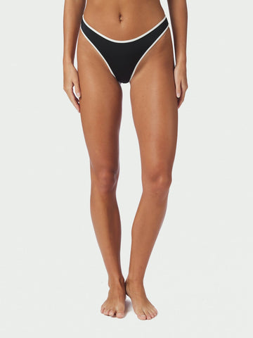 Jovita Solid Contrast Bikini Brief - Black/White