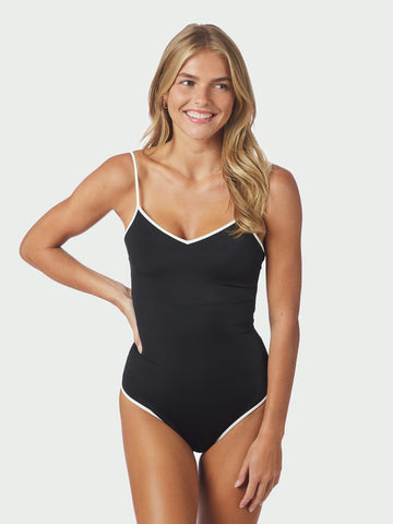Felice Solid Contrast Swimsuit - Black/White
