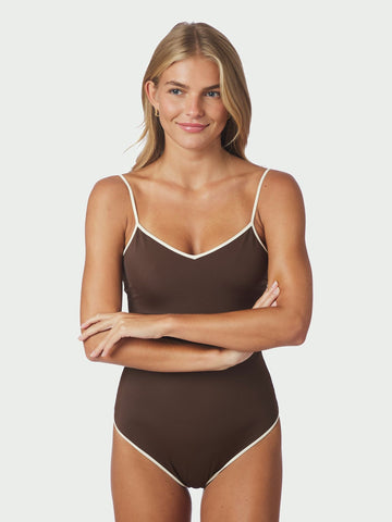 Felice Solid Contrast Swimsuit - Dark Brown/Creme