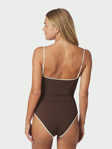 Felice Solid Contrast Swimsuit - Dark Brown/Creme