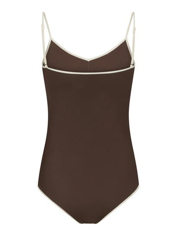 Felice Solid Contrast Swimsuit - Dark Brown/Creme