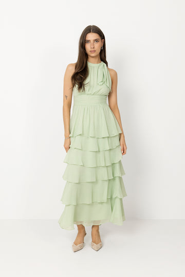 Marli Solid Chiffon Dress - Light Green