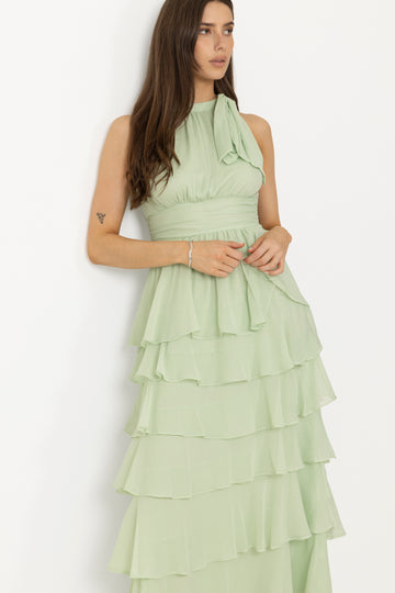 Marli Solid Chiffon Dress - Light Green