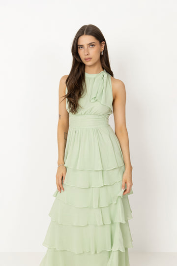 Marli Solid Chiffon Dress - Light Green