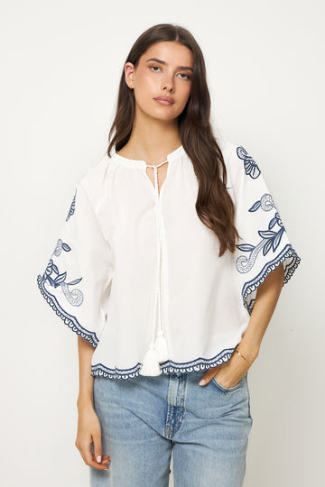 Bianchapw Blouse - Whisper White W Blue Emb