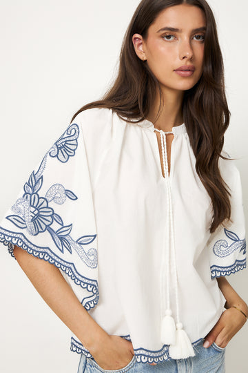 Bianchapw Blouse - Whisper White W Blue Emb