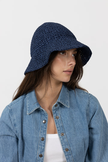 Strawchet Saverina Straw Hat - Vintage Indigo Blue