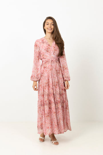 Hedvig Chiffon Maxi Dress - Pink Floral