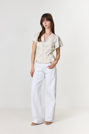 Jasmin Delicate Flower Blouse - Creme