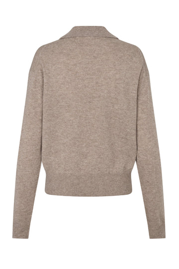 Longo Knit Ls Collar - Mid Brown Melange