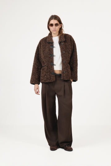 Ingrid B Faux Shearling Jacket - Dark Brown