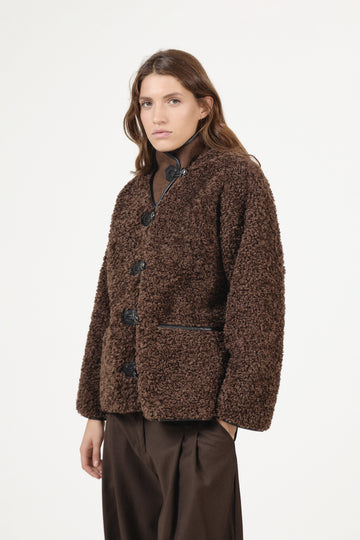 Ingrid B Faux Shearling Jacket - Dark Brown