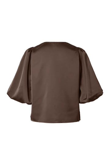 Yaspella 2/4 V-Neck Top S. Noos - Chocolate Brown
