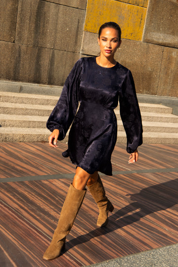 Edda Jacquard Short Dress - Navy